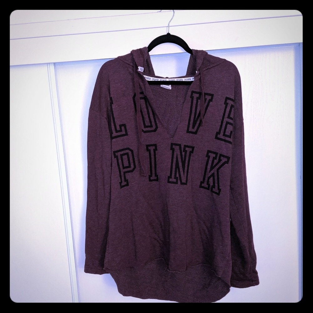 VS pink burgundy high low hoodie